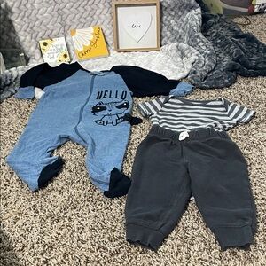 Baby Boy 3PC Bundle Blue jumper & Gray Baby Outfit Set Carters & Gerber 6-9M EUC